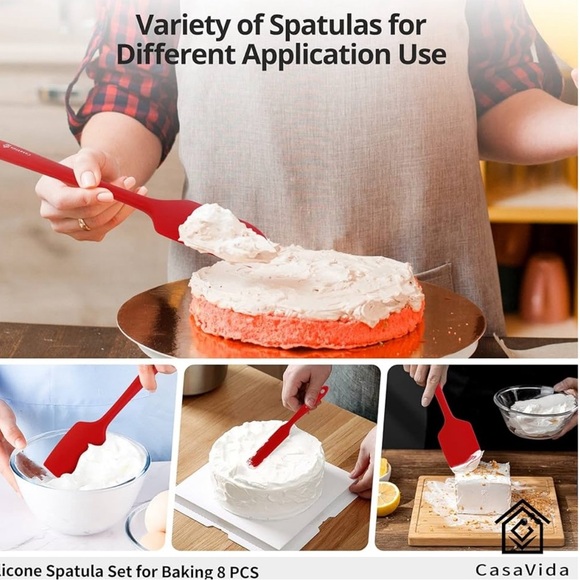 CasaVida Silicone Spatula Set 1piece Seamless Kitchen Bakeware Baking Mixing 8pc - Picture 7 of 12